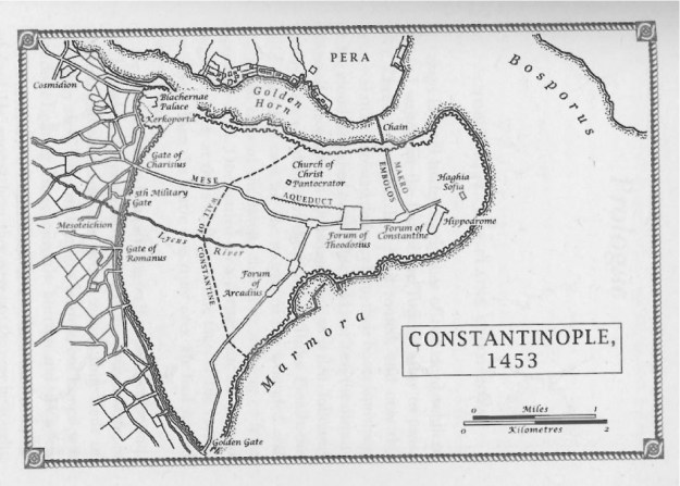 Constantinople. Note the chain across the bay marked in the northeast of the city.