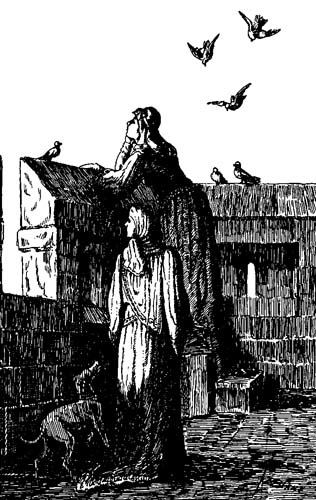 Emma defending Norwich Castle.Woodcut from The Siege of Norwich Castle