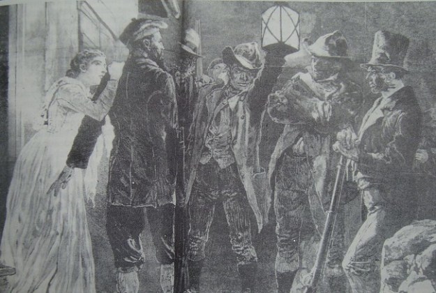 A contemporary newspaper drawing of a group of Ribbonmen.