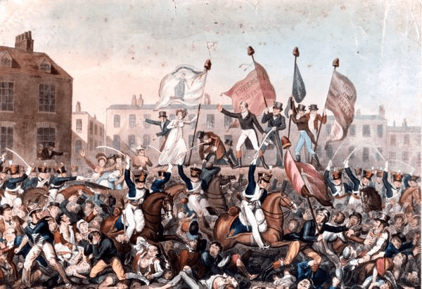 The Peterloo Massacre, by Richard Carlile. Image via Wikimedia Commons.