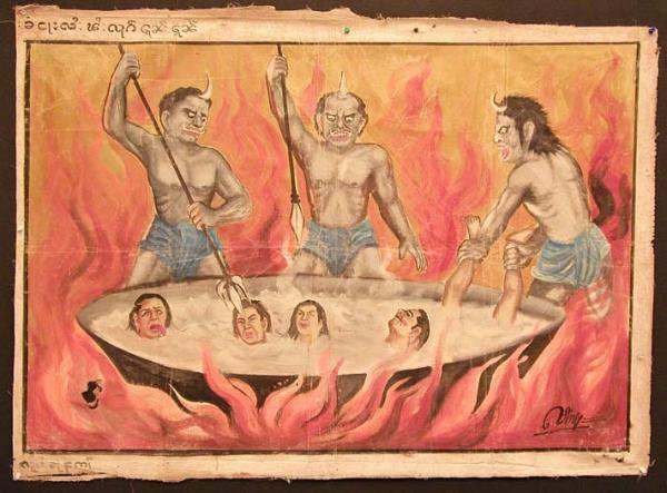 Ashoka's Hell is generally described in the legends as modelled after the Buddhist hells.
