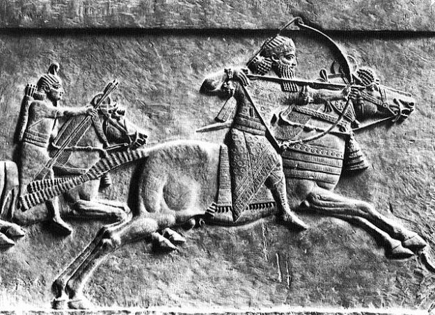 A relief of an Assyrian horse archer, possibly Assurbanipal.