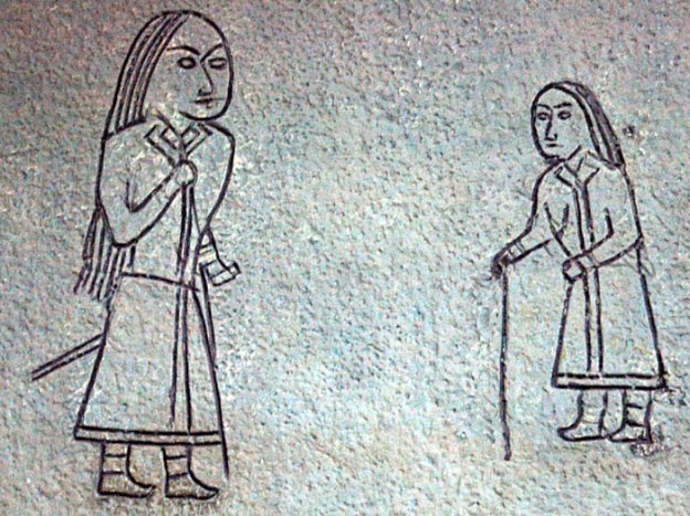 Contemporary petroglyphs (drawings craved on rock) showing Gokturks.