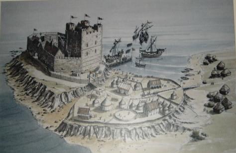 Carrickfergus Castle as it would have been in Norman times. Image source unknown.